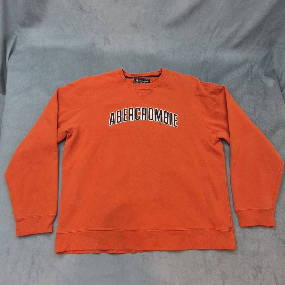 Vintage Y2K 2000 Abercrombie & Fitch Men XXL Orangw Sweatshirt Crewneck Spellout